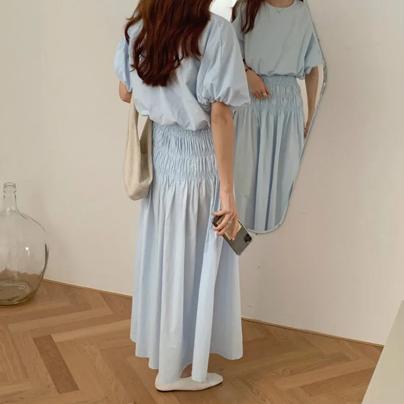 Romantic Two-Piece Puff-Sleeve Crop & Long A-Line Skirt Duo