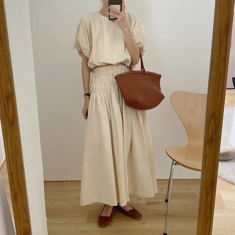 Romantic Two-Piece Puff-Sleeve Crop & Long A-Line Skirt Duo