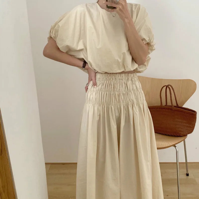 Romantic Two-Piece Puff-Sleeve Crop & Long A-Line Skirt Duo