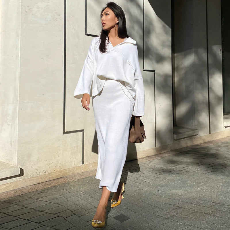 The Maelis Ensemble – Flowing Knit Top & Maxi Skirt