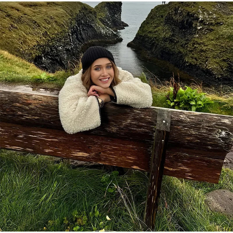 Cozy Contrast Wool Blend Coat