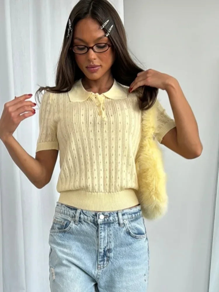 The Maelis Knit Top – Hollowed Knit Polo