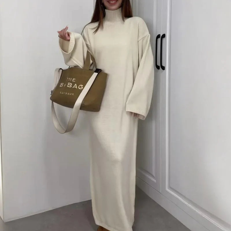 Long Knit Dress with Gentle Hug Silhouette