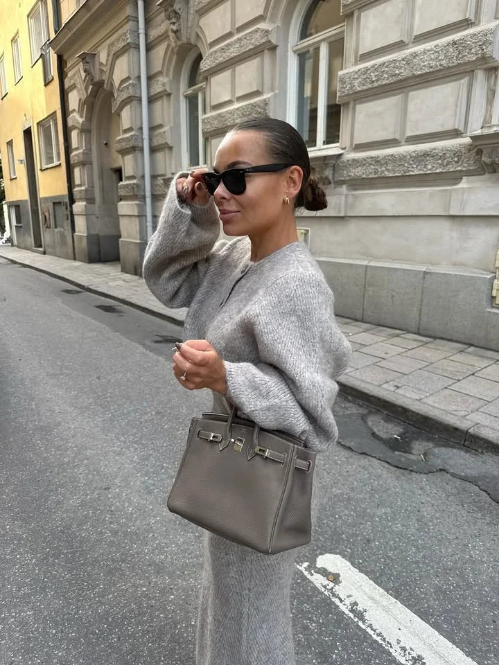 The Evanya Knit Set – Round Neck Cardigan and Skirt Co-ord