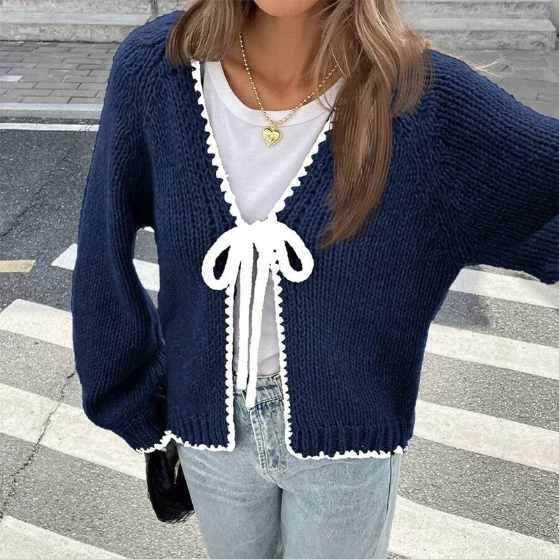The Adélise Cardigan – Bow-Tied V-Neck Knit