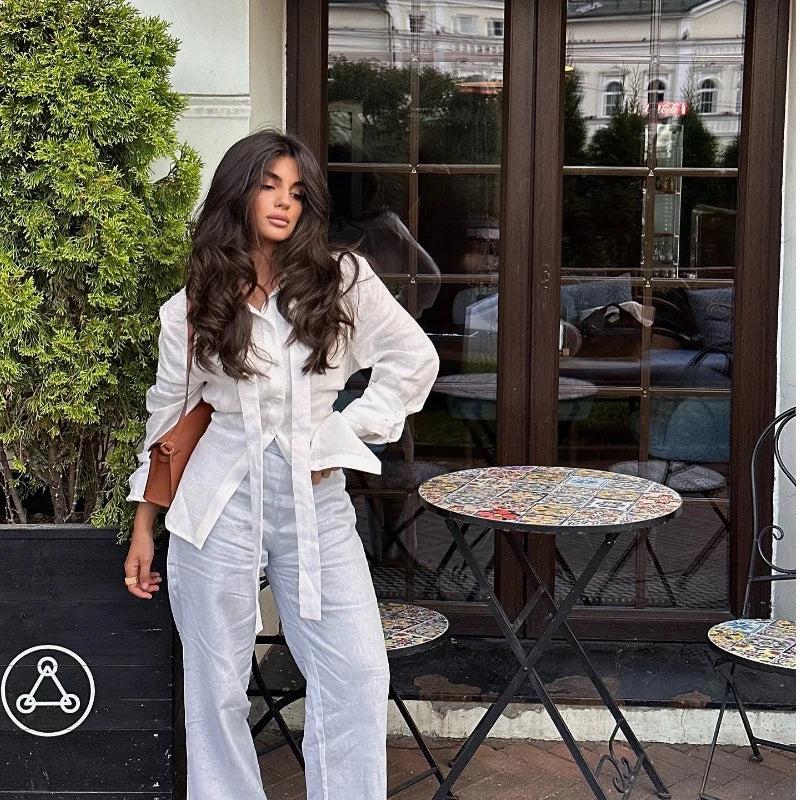 The Sabine Perspective Lace-Tie Blouse