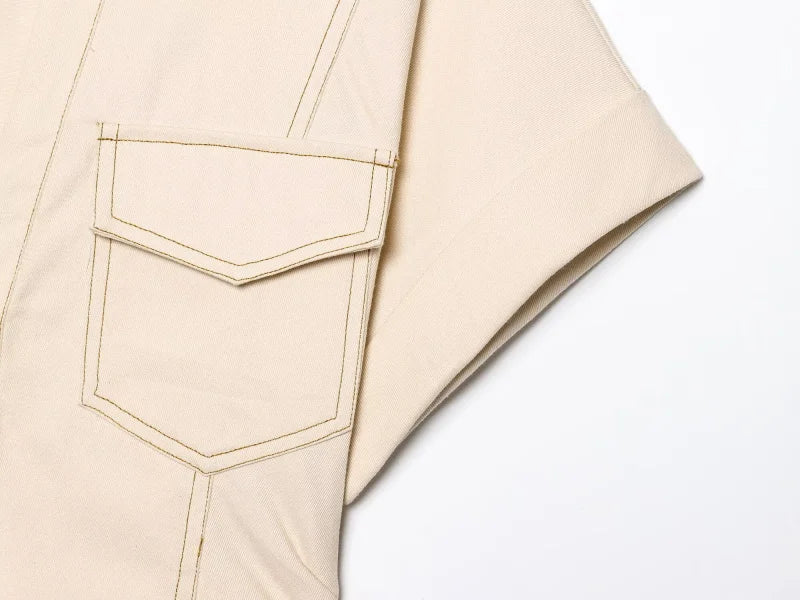 The Evette Ruched Denim Midi in Beige