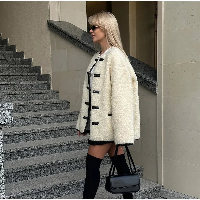 Cozy Contrast Wool Blend Coat