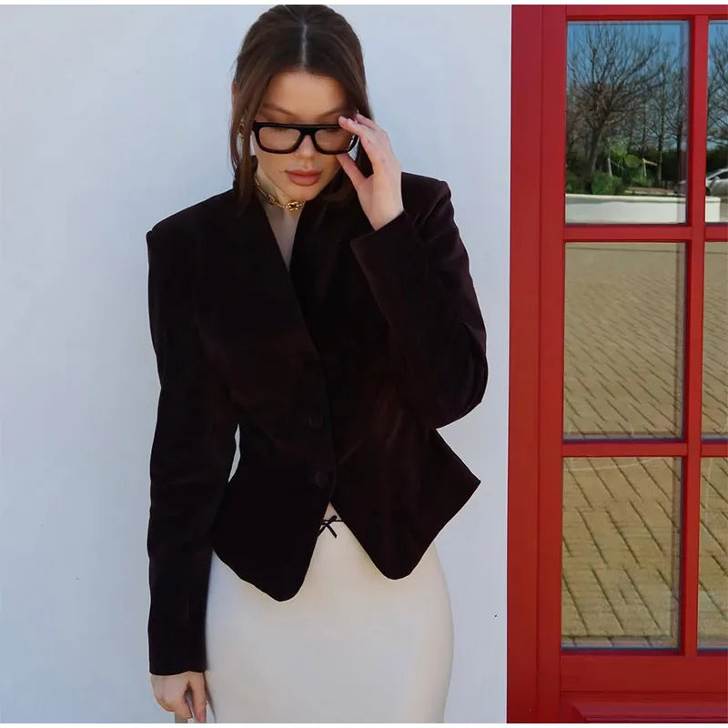 The Amorette Jacket – Tailored V-Neck Jacket with Defined Waist