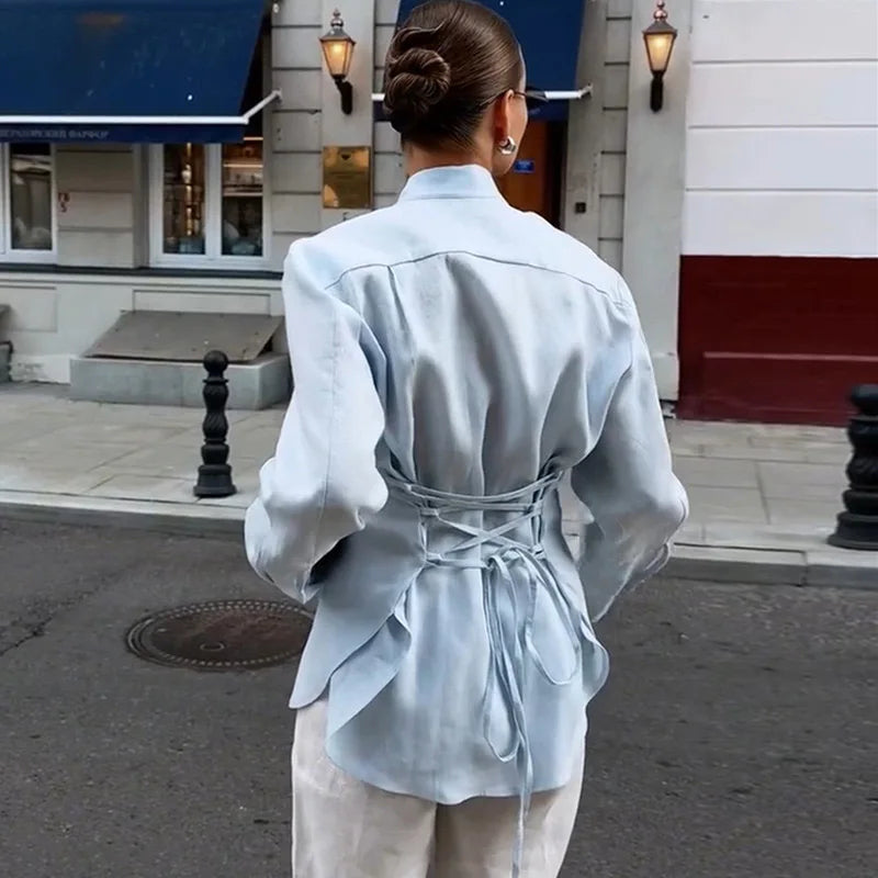 The Sabine Perspective Lace-Tie Blouse
