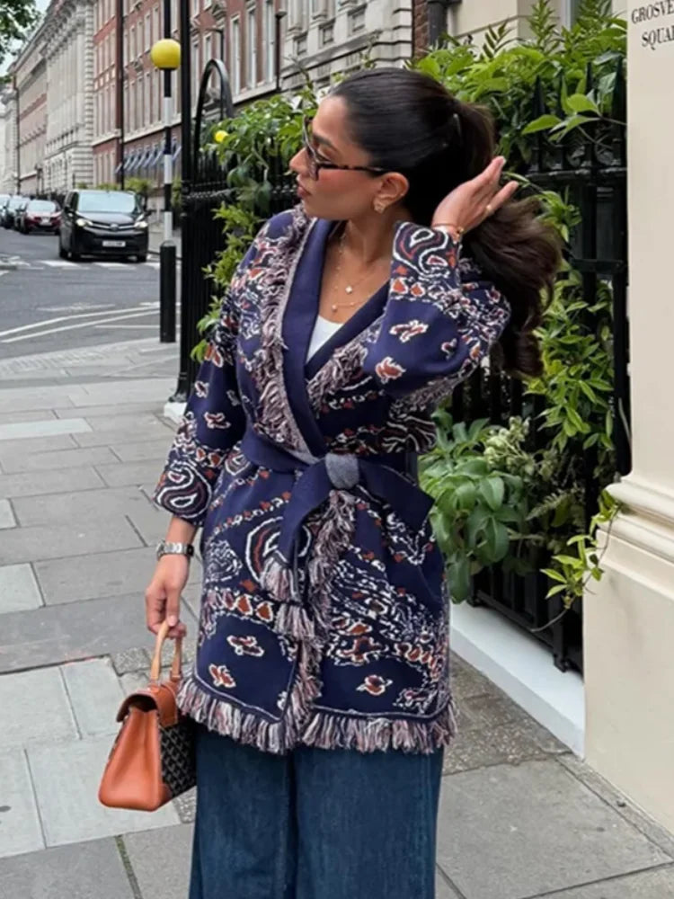 The Seralyn Cardigan – Vintage Pattern Knit with Lace-Up Front