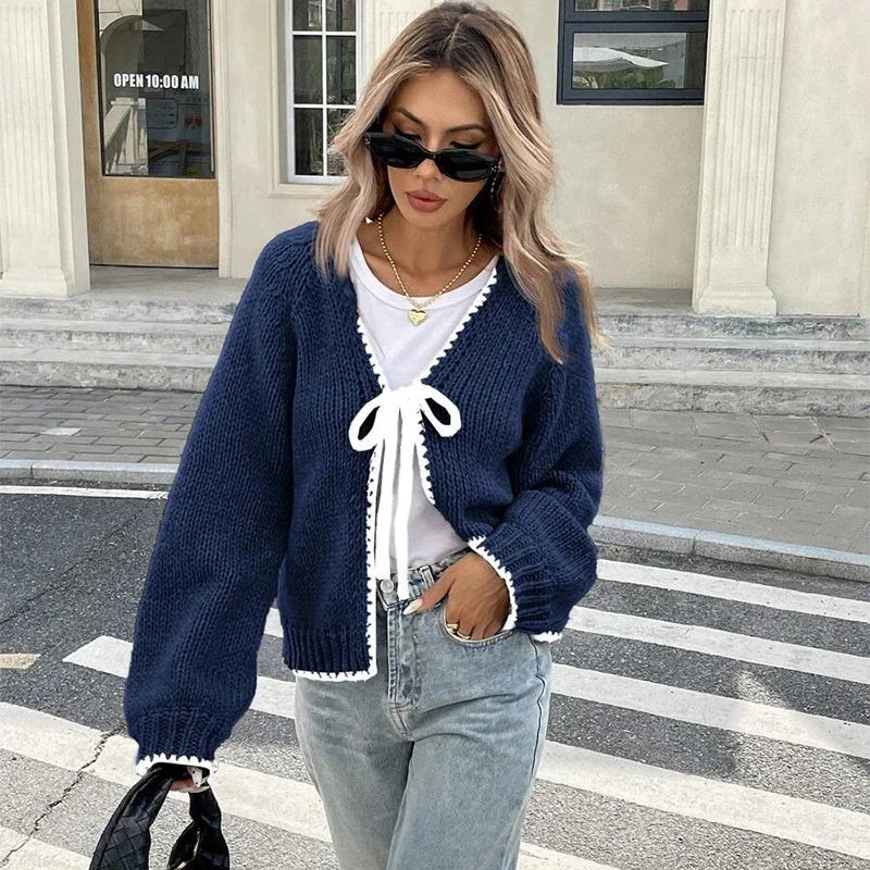 The Adélise Cardigan – Bow-Tied V-Neck Knit