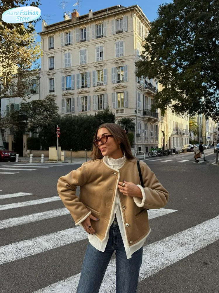 The Adriane Coat – Round Neck Wool Blend Jacket