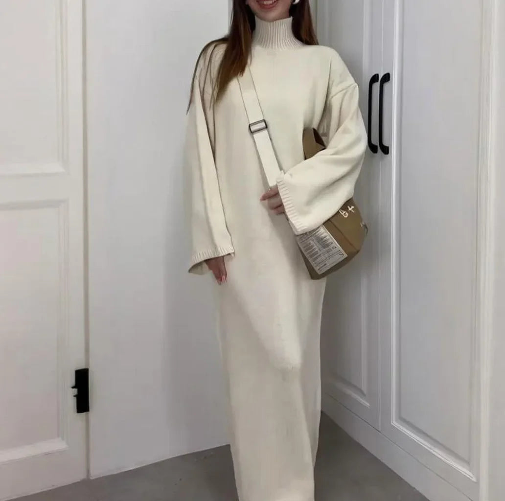 Long Knit Dress with Gentle Hug Silhouette