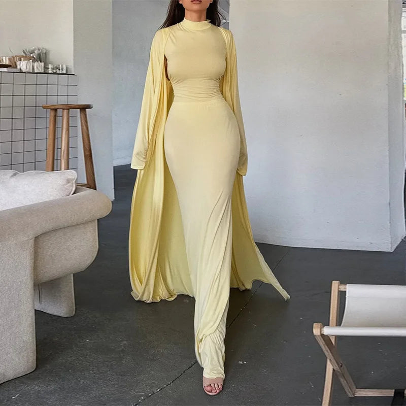 The Aureline Set –Cardiagan, Turtleneck and Skirt Trio in Autumn Blend