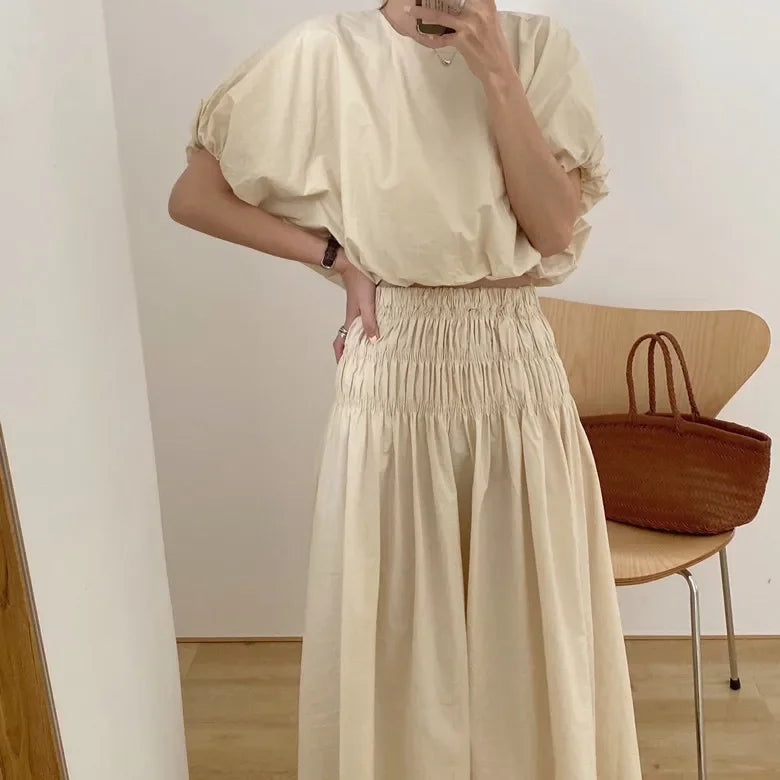 Romantic Two-Piece Puff-Sleeve Crop & Long A-Line Skirt Duo