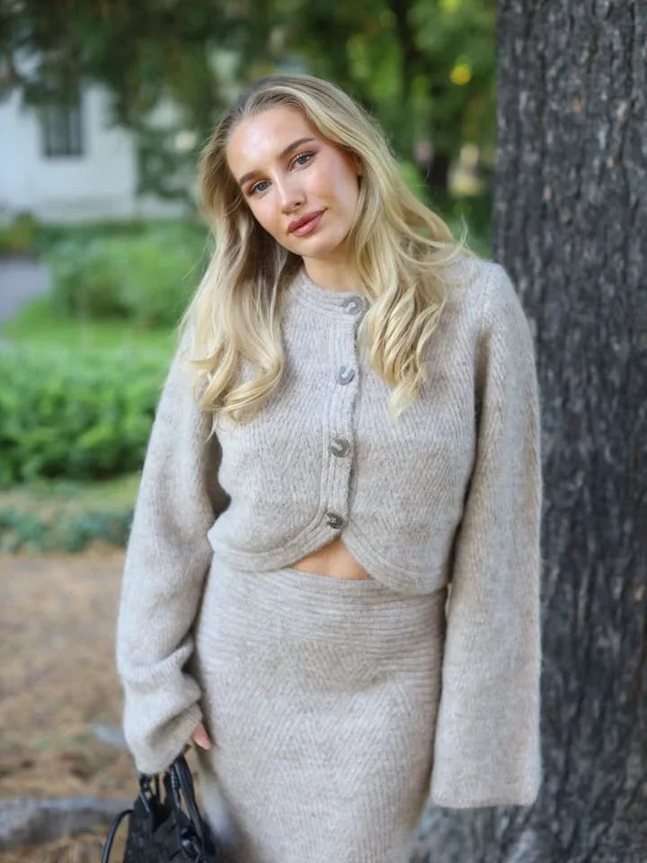 The Evanya Knit Set – Round Neck Cardigan and Skirt Co-ord