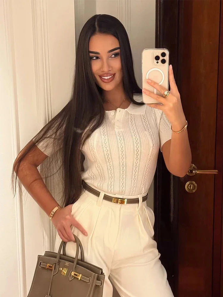 The Maelis Knit Top – Hollowed Knit Polo