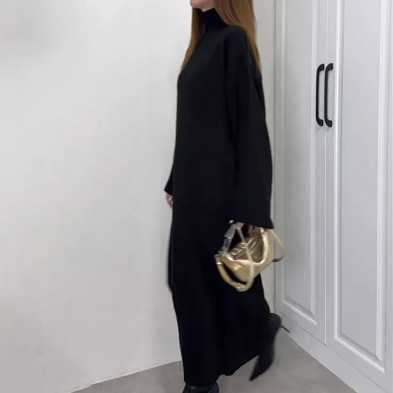 Long Knit Dress with Gentle Hug Silhouette