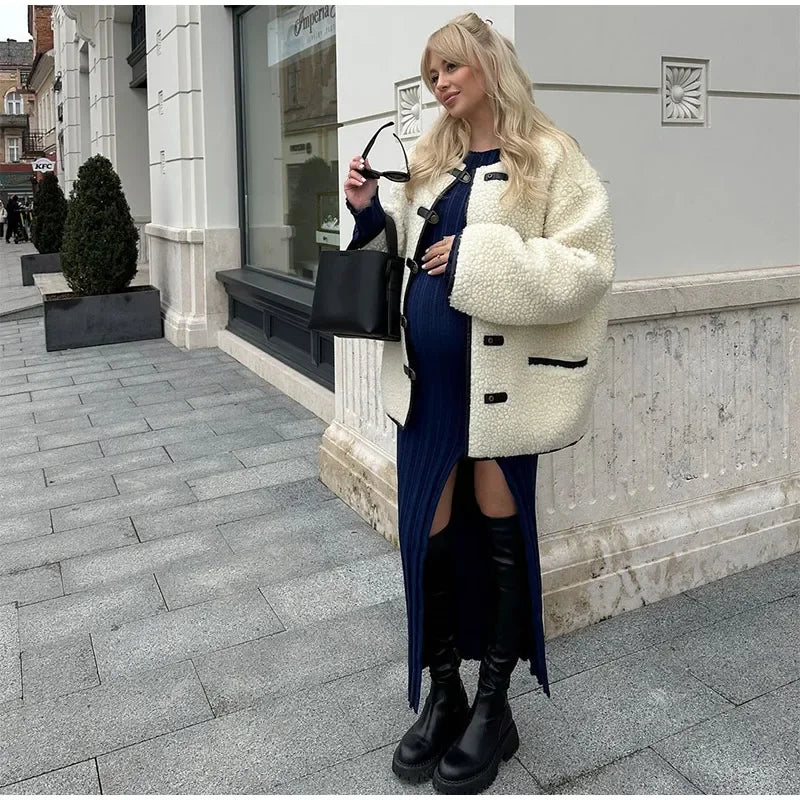 Cozy Contrast Wool Blend Coat