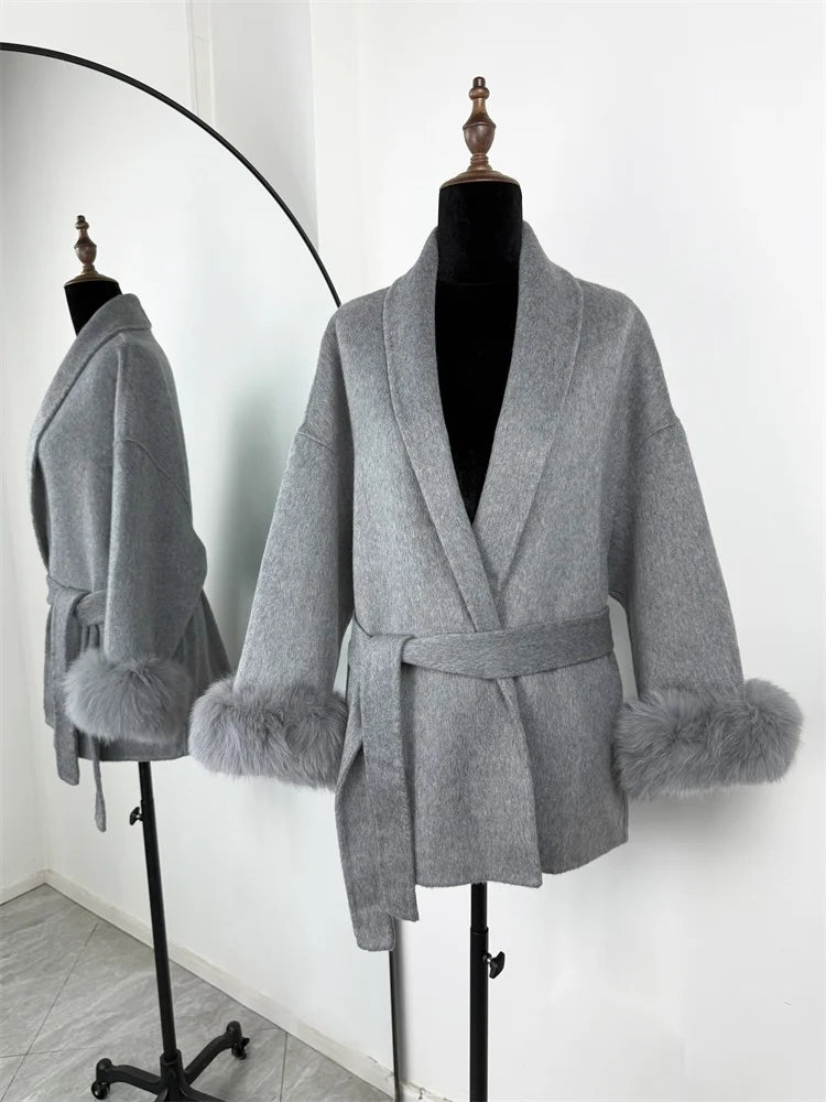 The Anastelle Fox Trim Wool Overcoat
