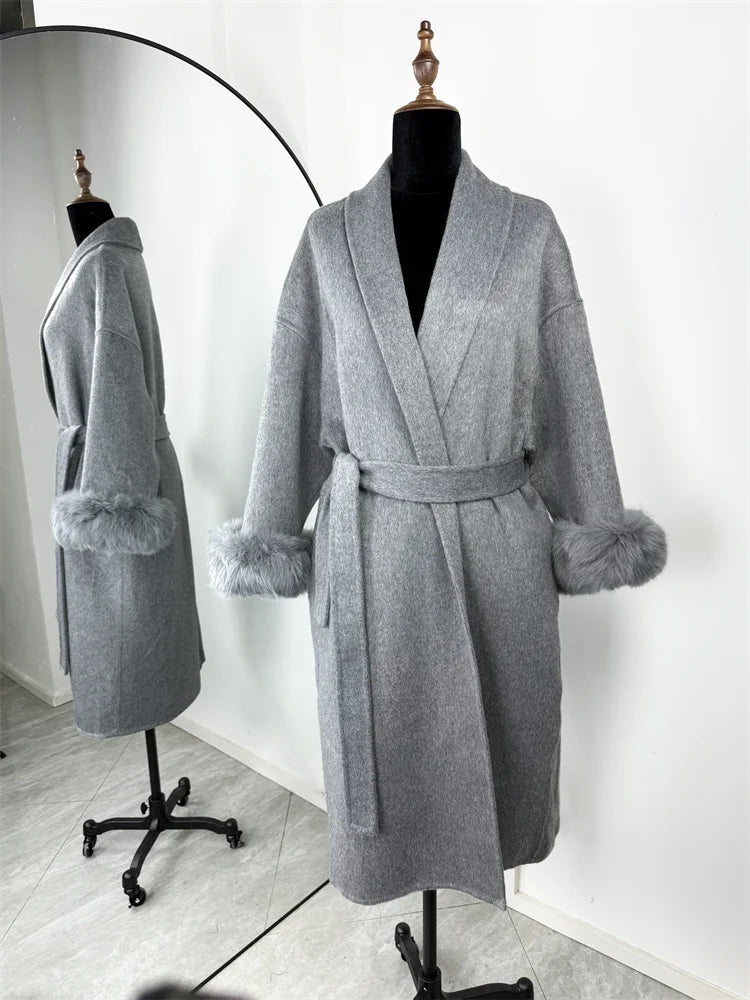 The Anastelle Fox Trim Wool Overcoat