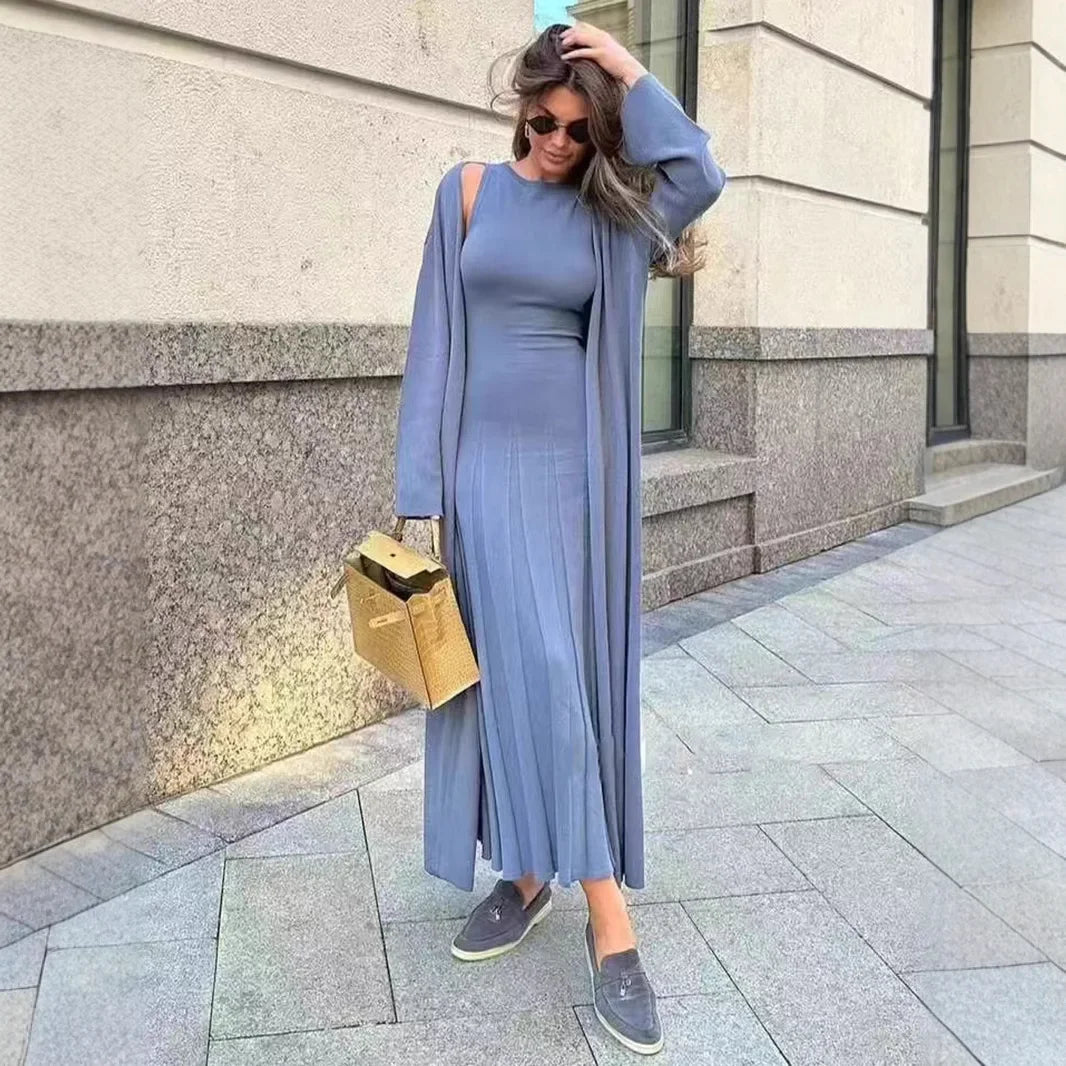Luxe Knit Cardigan & Dress Ensemble
