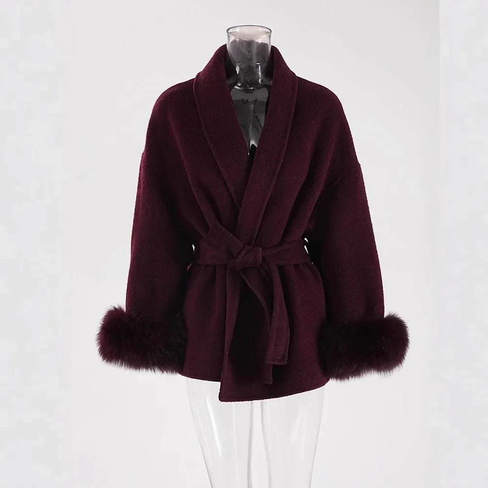 The Anastelle Fox Trim Wool Overcoat