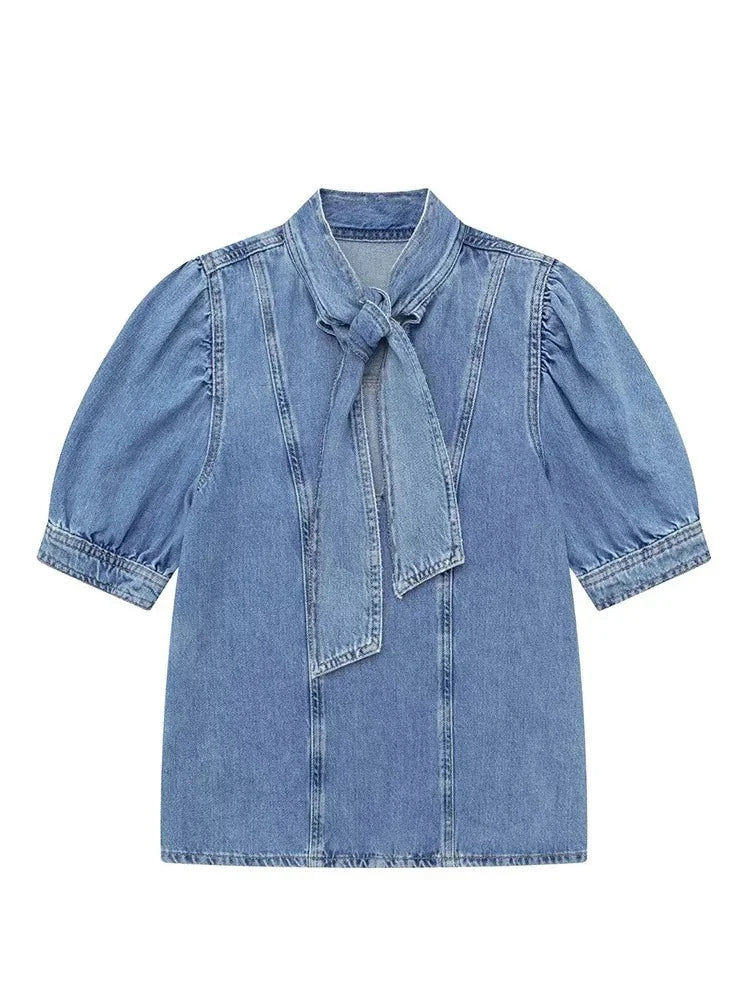 The Amelot Set – Bow-Tie Denim Shirt & Halter Skirt Co-Ord