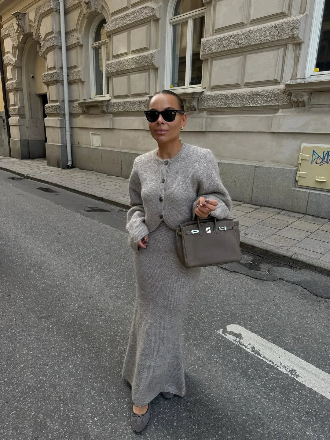 The Evanya Knit Set – Round Neck Cardigan and Skirt Co-ord