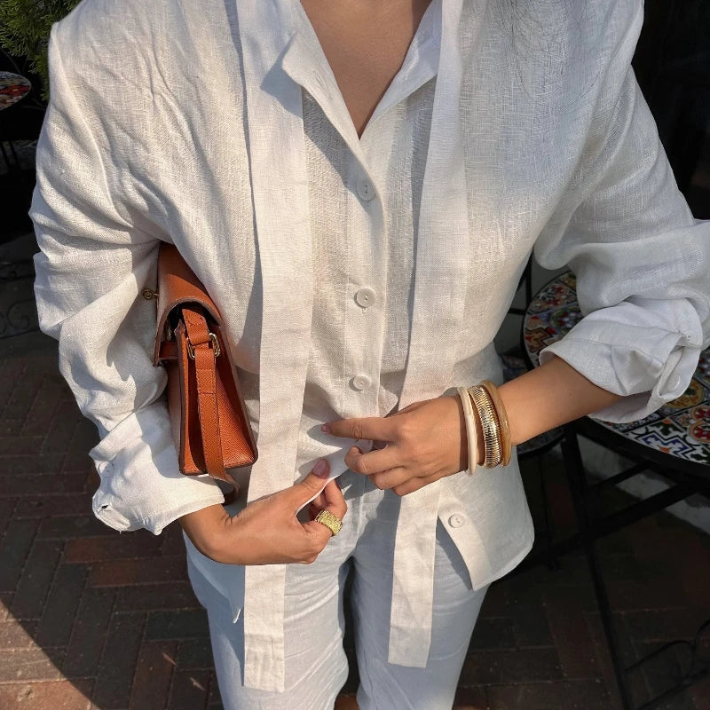 The Sabine Perspective Lace-Tie Blouse