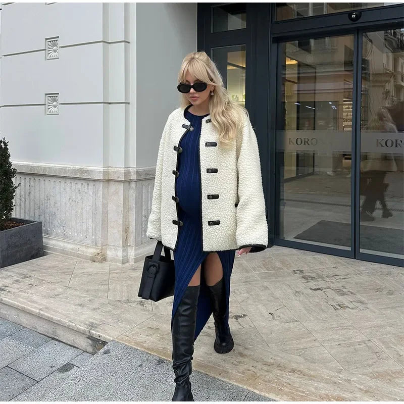 Cozy Contrast Wool Blend Coat