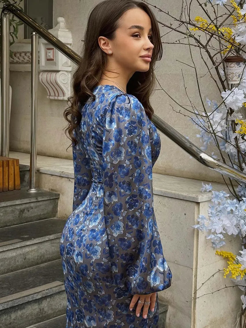 The Marielle Dress-  Elegant Blue Floral Mermaid Dress