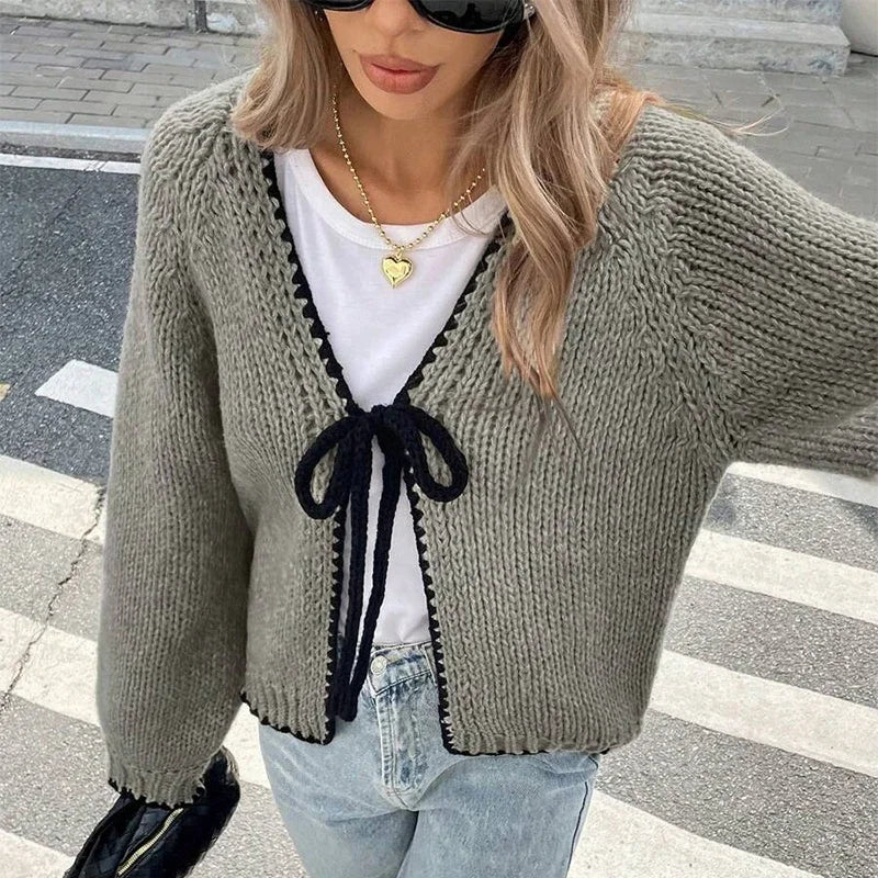 The Adélise Cardigan – Bow-Tied V-Neck Knit