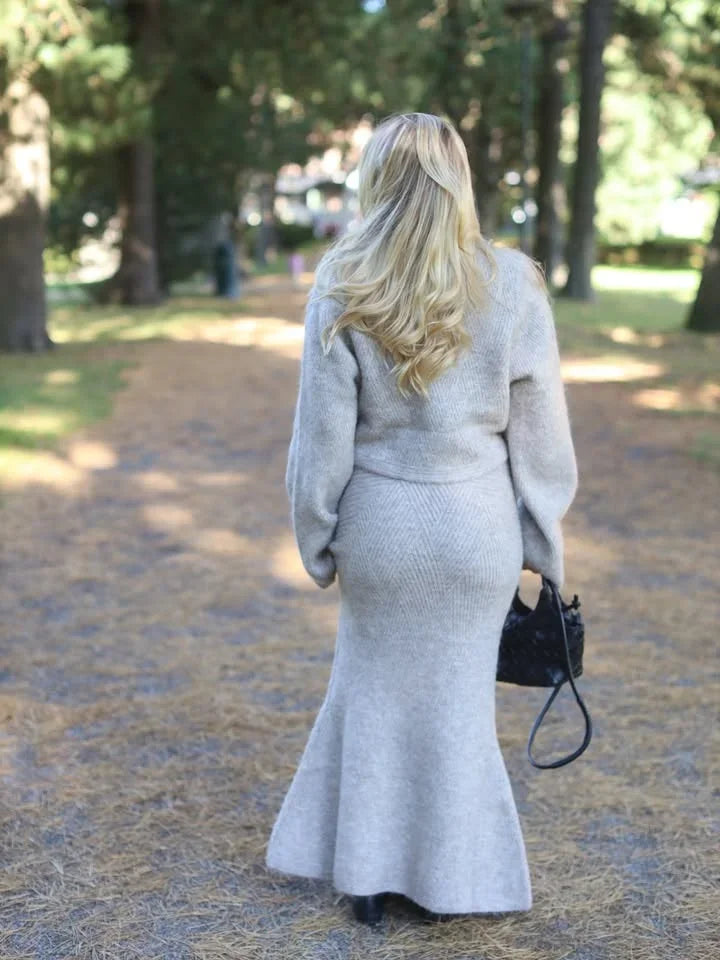 The Evanya Knit Set – Round Neck Cardigan and Skirt Co-ord