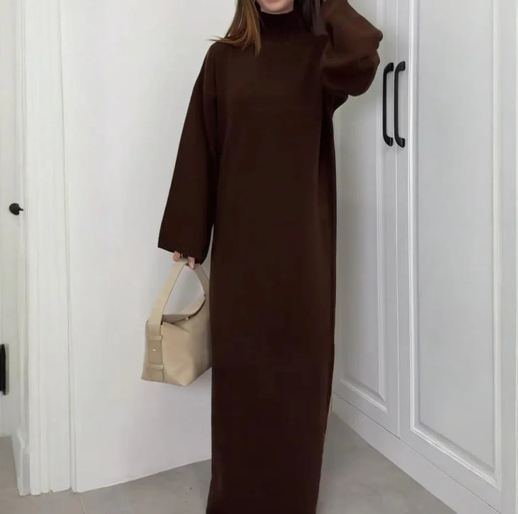 Long Knit Dress with Gentle Hug Silhouette