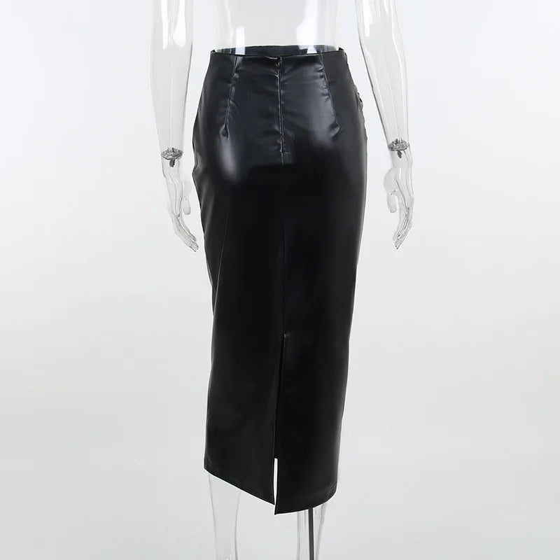 Sculpted High-Waist PU Leather Midi