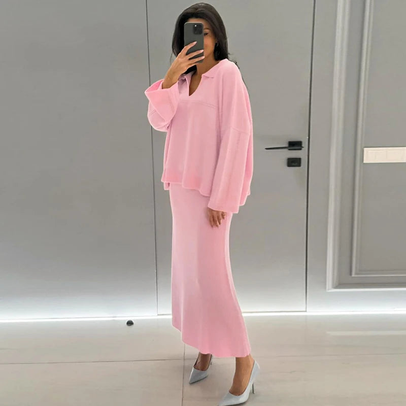 The Maelis Ensemble – Flowing Knit Top & Maxi Skirt