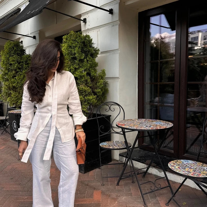 The Sabine Perspective Lace-Tie Blouse