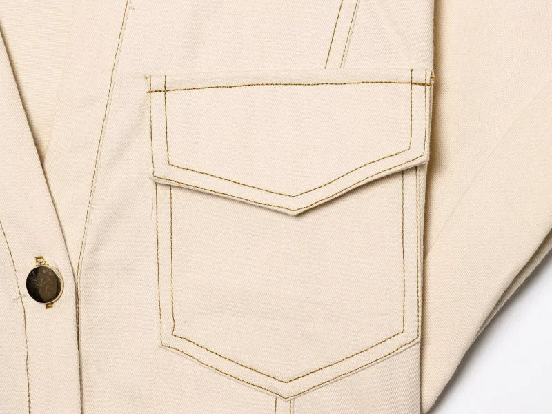 The Evette Ruched Denim Midi in Beige