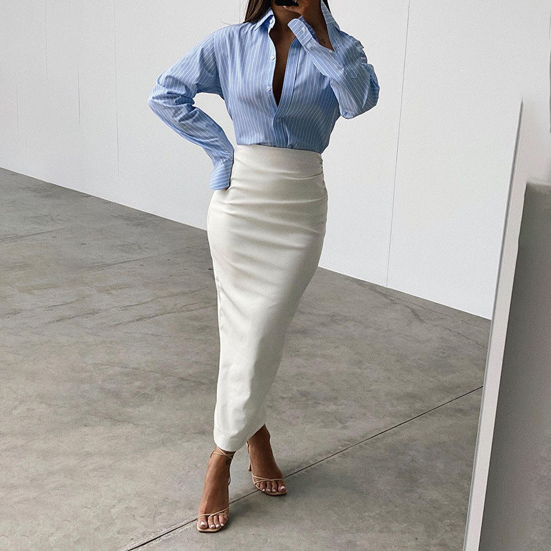 Sculpted High-Waist PU Leather Midi