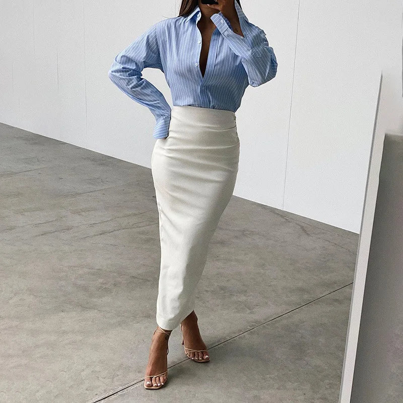 Sculpted High-Waist PU Leather Midi