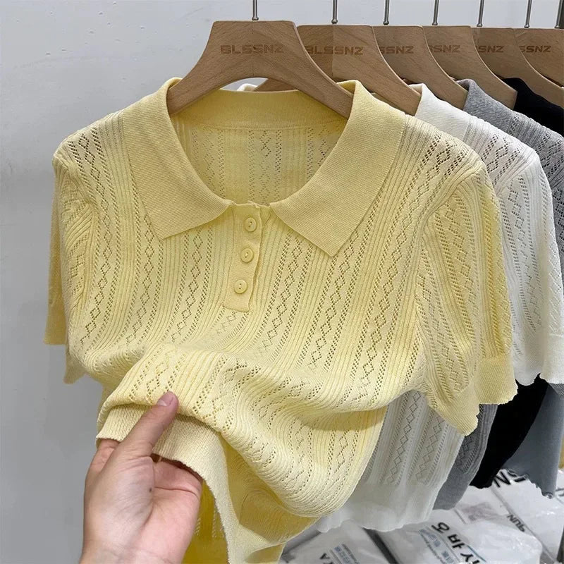 The Maelis Knit Top – Hollowed Knit Polo