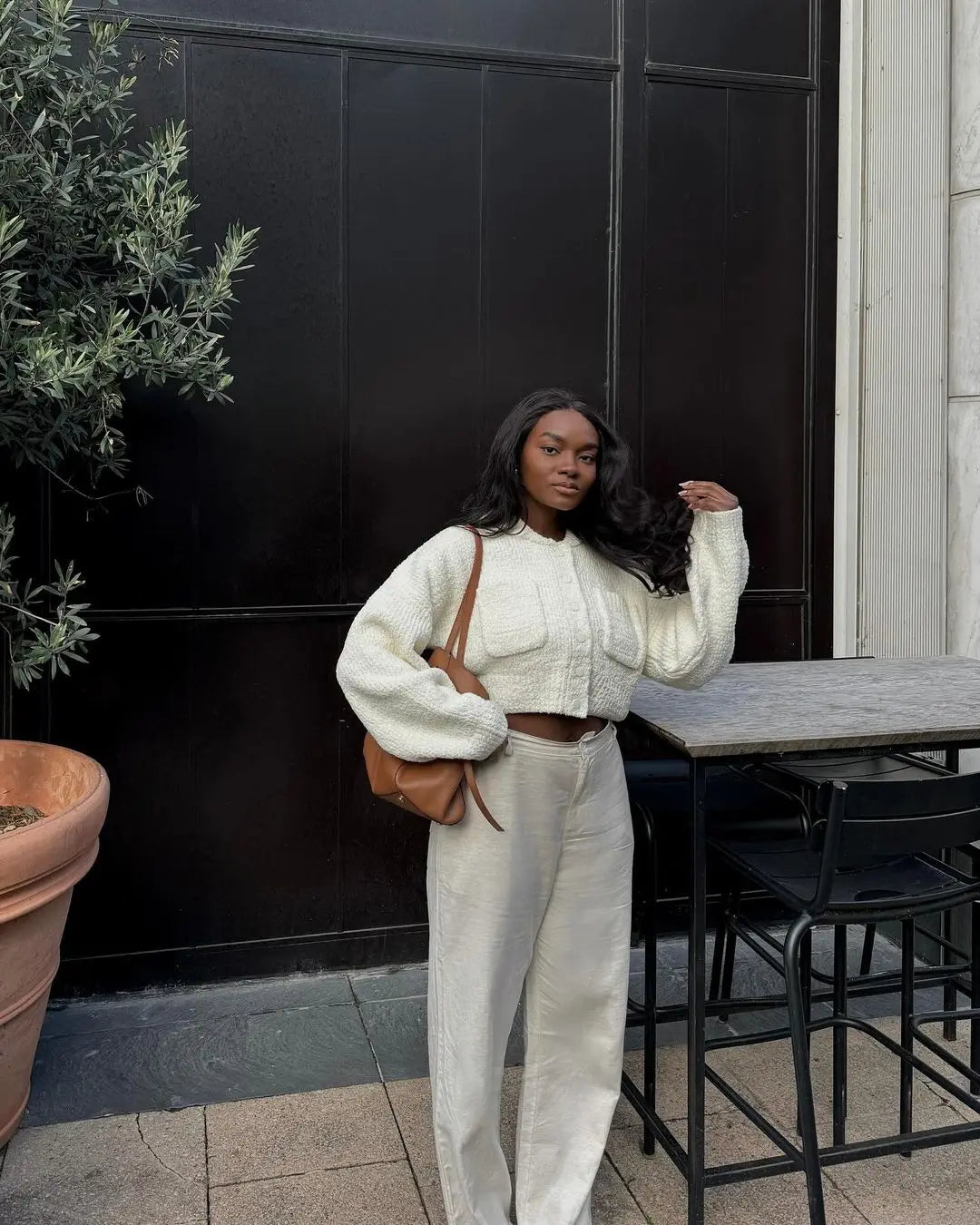 The Rhiannon Button-Up Cardigan – Quilted Knit Cardigan in Elegant Winter Ivory