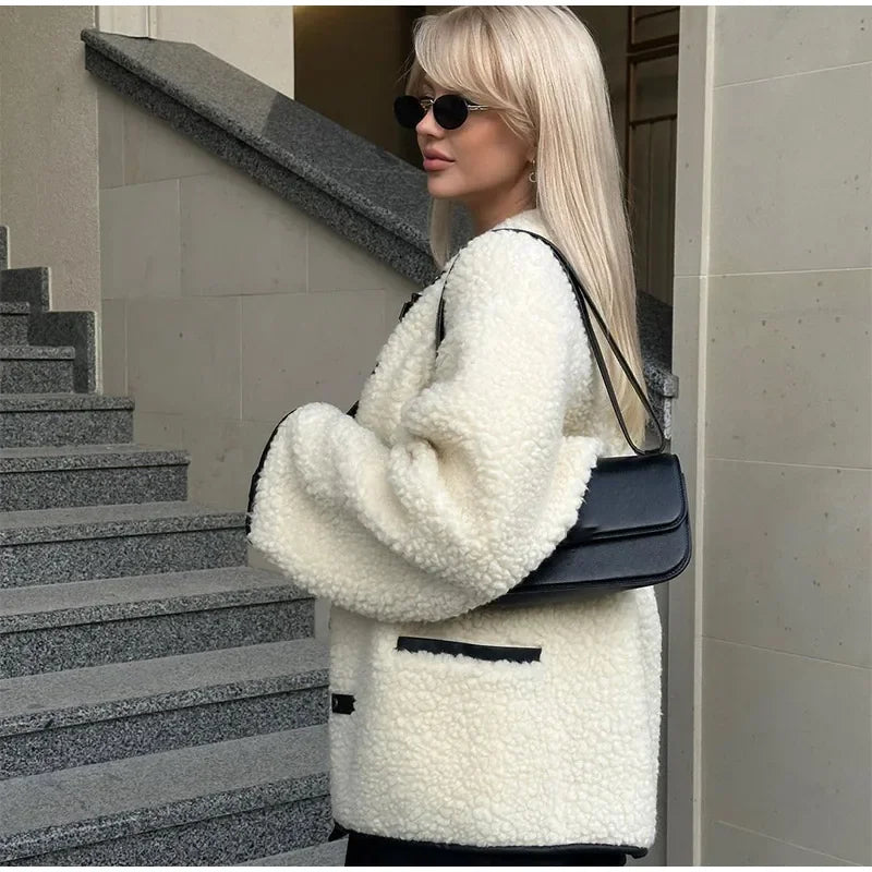 Cozy Contrast Wool Blend Coat