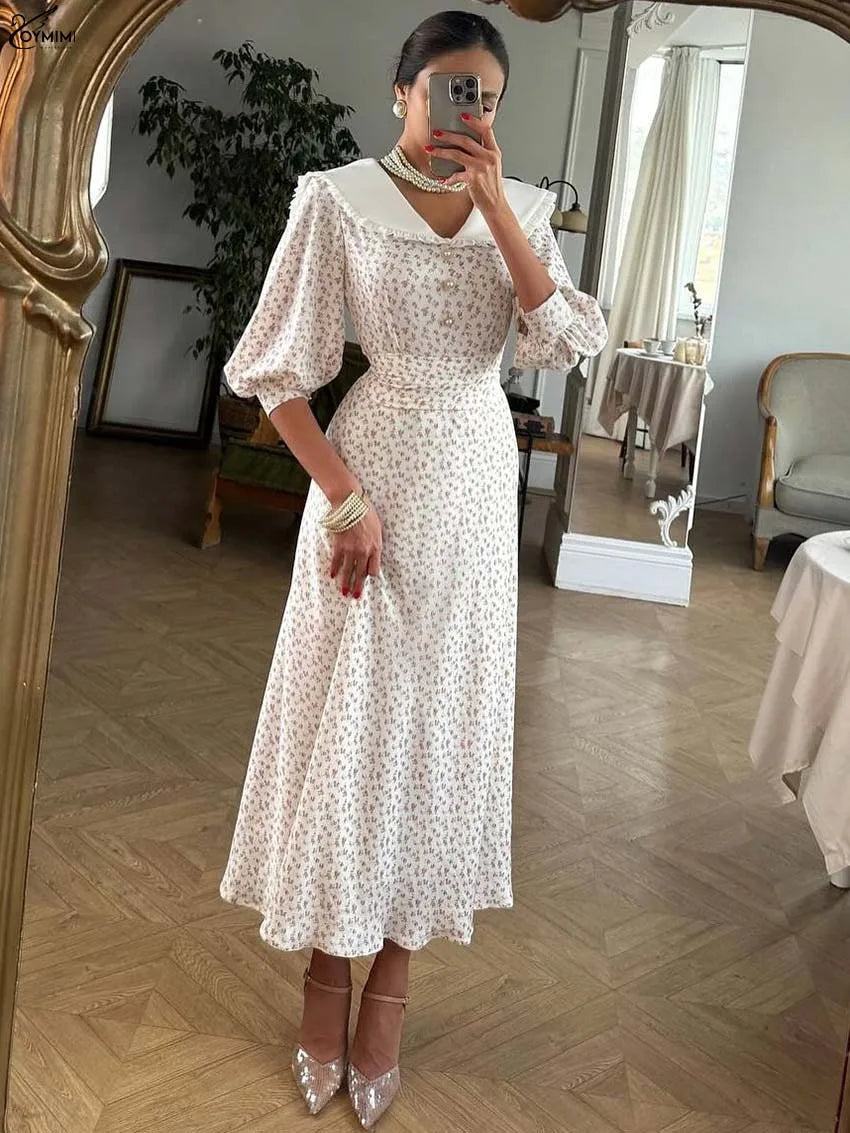 The Clarisse Dress –Feminine Lace-Up Print Dress
