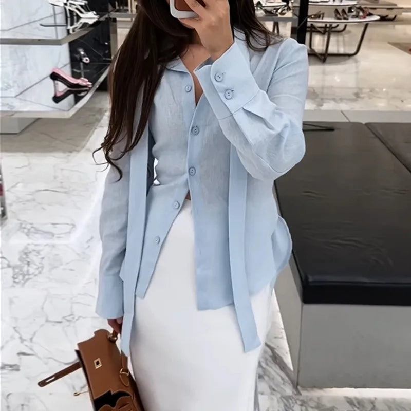 The Sabine Perspective Lace-Tie Blouse