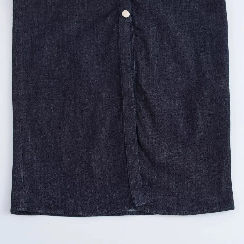 The Evette Ruched Denim Midi in Navy