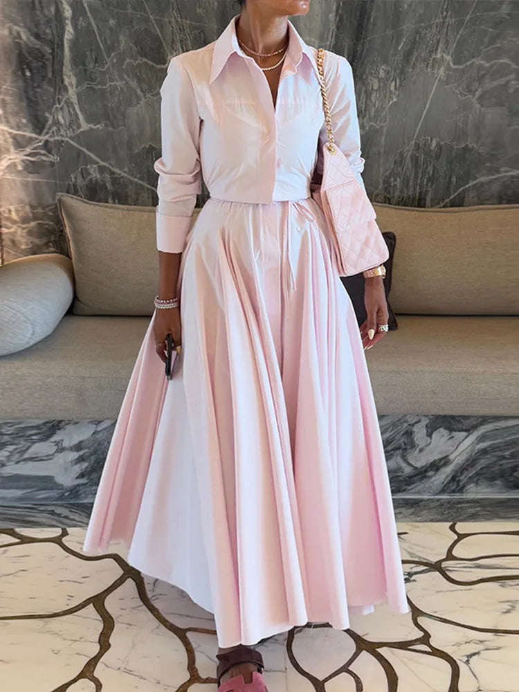 Classic Corinne Pleated Button-Down Dress