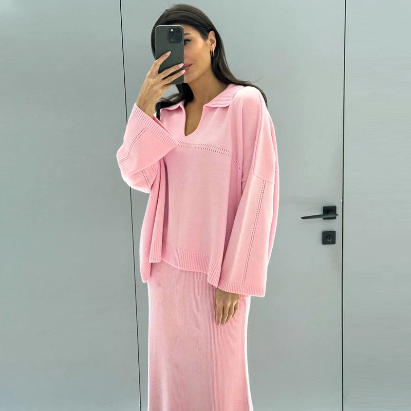 The Maelis Ensemble – Flowing Knit Top & Maxi Skirt